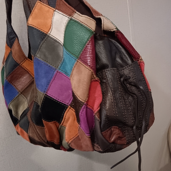 Vintage Lucky Brand Colorful Patchwork Hobo Bag Leather Tote #y2k - Picture 4 of 9